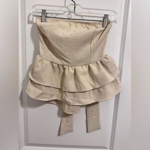 Strapless Ruffle Crop Top in Cream